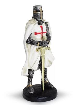 Imagem de Guerreiro Medieval Cavaleiro Templário Em Resina Estatueta