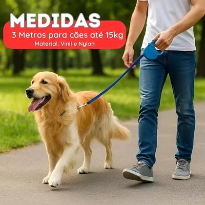 Imagem de Guia Retrátil Para Cães Raça Pequena 3M Até 15 Kg