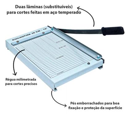 Imagem de Guilhotina de papel manual A4 30 cm em aço para 12 folhas