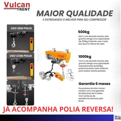Imagem de Guincho De Coluna Talha Elétrica 500 a 1000kg 220v Vulcan Profissional 12m