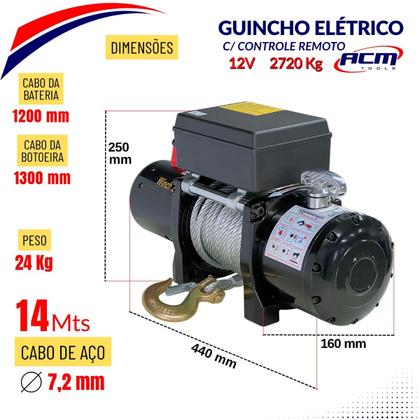 Imagem de Guincho Eletrico 12V 2720Kg - 6000Lbs com Cabo de Aco GE2720 ACM TOOLS