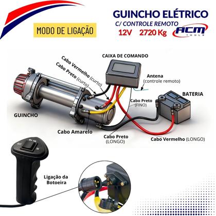 Imagem de Guincho Eletrico 12V 2720Kg - 6000Lbs com Cabo de Aco GE2720 ACM TOOLS