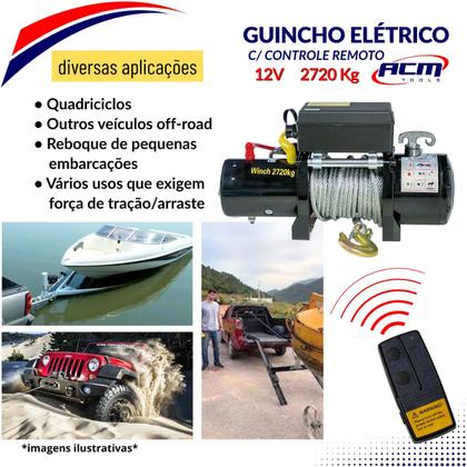 Imagem de Guincho Eletrico 12V 2720Kg - 6000Lbs com Cabo de Aco GE2720 ACM TOOLS