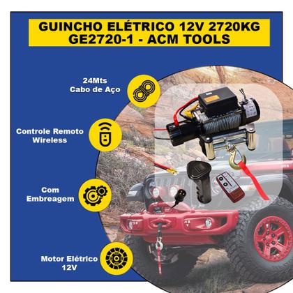 Imagem de Guincho Eletrico 12V 6000Lbs / 2720Kgs com Cabo de Aco GE2720-1 ACM TOOLS