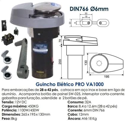 Imagem de Guincho Elétrico Náutico Va 1000 12v Corrente Din 6mm Lancha