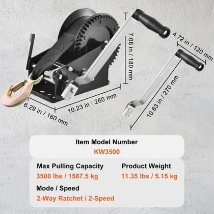 Imagem de Guincho manual VEVOR com capacidade de tração de 3500 libras com alça de 10 m