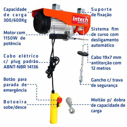 Imagem de Guincho talha elétrica 300/600 kg elevação até 12 m - ELEV600 (220V)