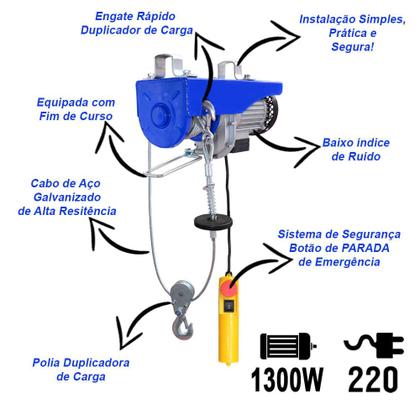 Imagem de Guincho Talha Eletrica Profissional 400/800Kg Elevacao 12Mts 220V PA800C ACM TOOLS