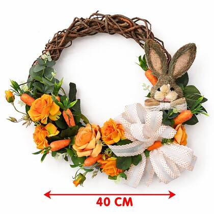 Imagem de Guirlanda Arranjo Coelho Cenoura Laço Decoração Páscoa 40cm