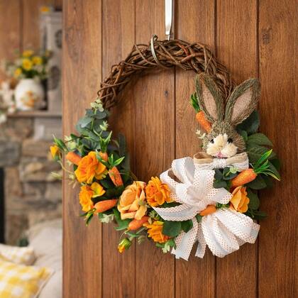 Imagem de Guirlanda Arranjo Coelho Cenoura Laço Decoração Páscoa 40cm