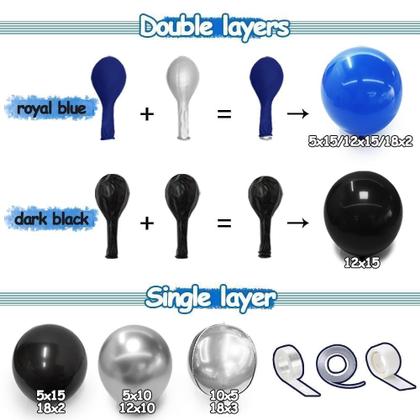 Imagem de Guirlanda de balão azul preto, recheado duplo, balões azul-marinho, azul royal, kit de arco de balão preto prateado para aniversário, Halloween, casamento, aniversário de formatura, decoração de festa de ano novo