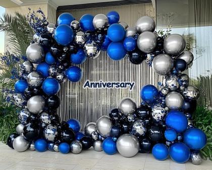 Imagem de Guirlanda de balão azul preto, recheado duplo, balões azul-marinho, azul royal, kit de arco de balão preto prateado para aniversário, Halloween, casamento, aniversário de formatura, decoração de festa de ano novo