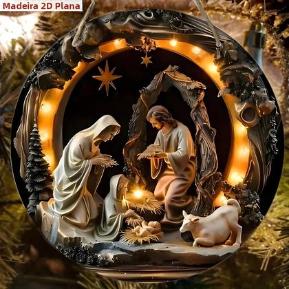 Imagem de Guirlanda De Natal Artesanal De Madeira Com Presépio 2D Plano Para Decoração De Parede Em Casa E