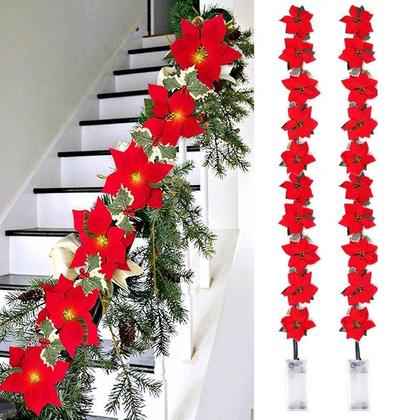 Imagem de Guirlanda de Natal Poinsettia com Luzes de Corda - Decoração Interna e Externa