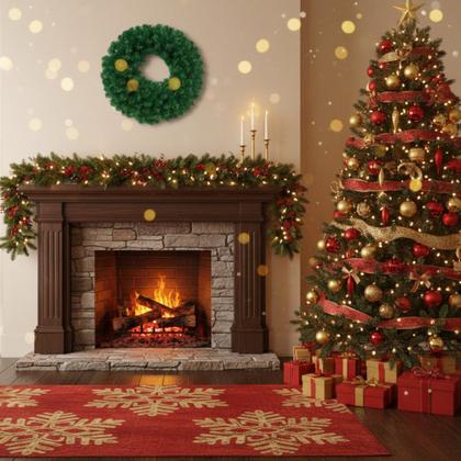 Imagem de Guirlanda de Natal Verde 40cm Decorativa Com Folhas PVC