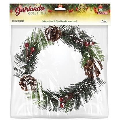 Imagem de Guirlanda Natalina Elegante 19cm com Pinhas para Decorar Portas e Janelas