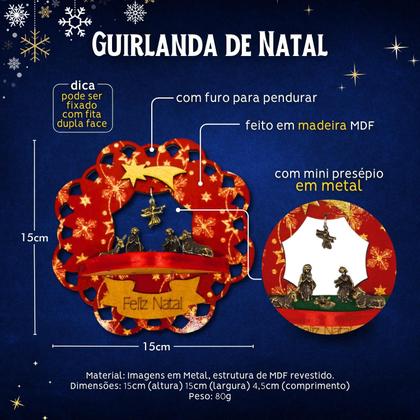 Imagem de Guirlanda Natalina Enfeite de Porta Natal Mini Presépio MDF