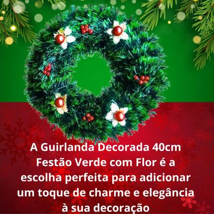 Imagem de Guirlanda Para Decoração Porta Enfeite Casa Natal Decorada 40cm Festão Verde Flor