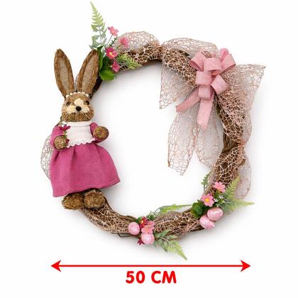 Imagem de Guirlanda Páscoa Decoração Coelha Laço Ovos Arranjo De 50cm