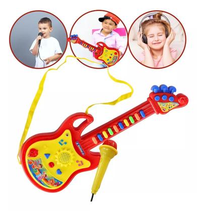 Imagem de Guitarra Com Microfone Brinquedo Infantil Luz Colorida E Som