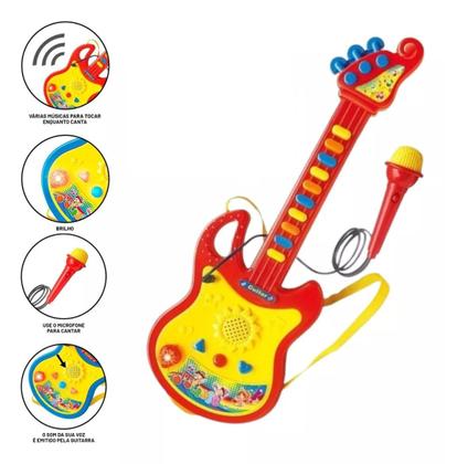 Imagem de Guitarra Com Microfone Brinquedo Infantil Luz Colorida E Som