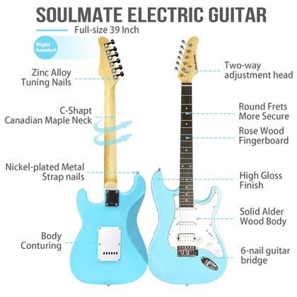 Imagem de Guitarra elétrica Soulmate Full Size 39 polegadas azul com kit