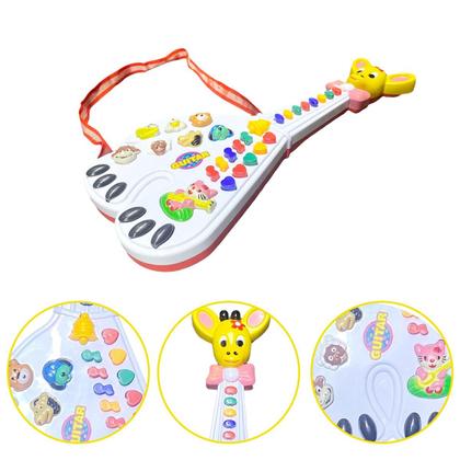 Imagem de Guitarra Girafa Brinquedo Infantil Com Luz e Sons Animais Piano 26 Teclas