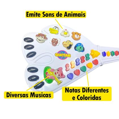 Imagem de Guitarra Girafa Brinquedo Infantil Com Luz e Sons Animais Piano 26 Teclas