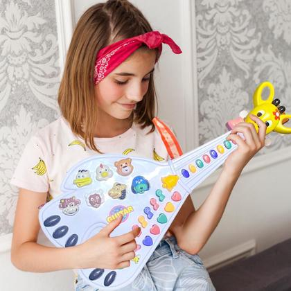 Imagem de Guitarra Girafa Brinquedo Infantil Com Luz e Sons Animais Piano 26 Teclas