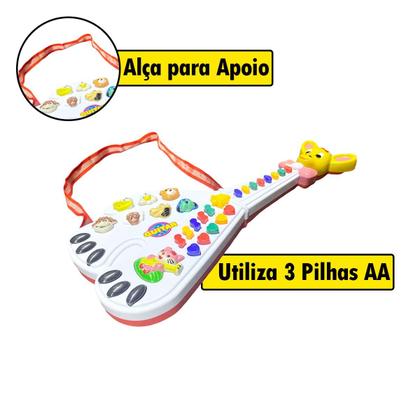 Imagem de Guitarra Girafa Brinquedo Infantil Com Luz e Sons Animais Piano 26 Teclas