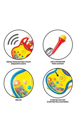 Imagem de Guitarra Infantil c/ Microfone Luz Som Azul - Dm Toys 5379