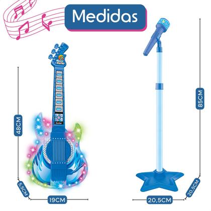 Imagem de Guitarra Infantil com Microfone Brinquedo Musical Instrumento com Som e Luz