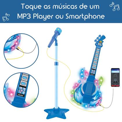Imagem de Guitarra Infantil com Microfone Brinquedo Musical Instrumento com Som e Luz