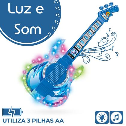 Imagem de Guitarra Infantil com Microfone Brinquedo Musical Instrumento com Som e Luz