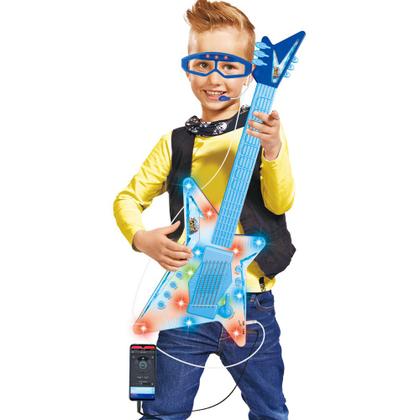 Imagem de Guitarra Infantil Rock Show Guitar Azul Com Oculos Luz e Som Original