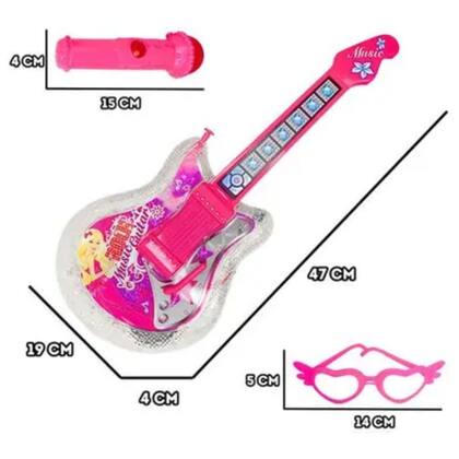 Imagem de Guitarra Infantil Rosa Com Acessório De Microfone