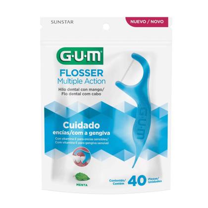 Imagem de GUM Fio Dental com Cabo Flosser 40 UN. Multiple Action Menta Individual Gengiva Sensível