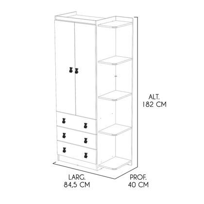 Imagem de Gurda Roupa Infantil com Estante Lateral 2 Portas 3 Gavetas Branco