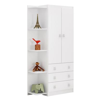 Imagem de Gurda Roupa Infantil com Estante Lateral 2 Portas 3 Gavetas Branco
