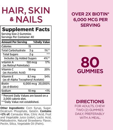 Imagem de Hair Skins Nails Advanced 2x Mais Biotina 6000mcg 80 Gomas Natures Bounty