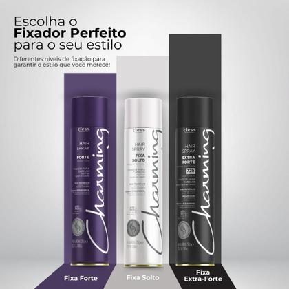 Imagem de Hair Spray Charming Cless Forte Laque Jato Seco D-Pantenol Fixador Cabelo Acao Duradoura 150ml