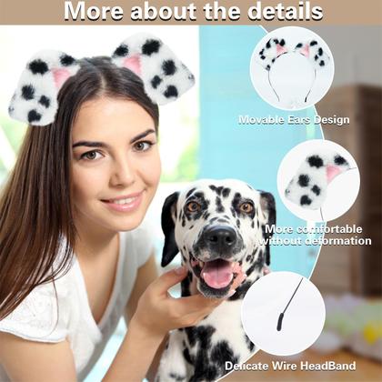 Imagem de Hairband Beviliu Dalmatian Dog Ears Fluffy Costume, pacote com 4