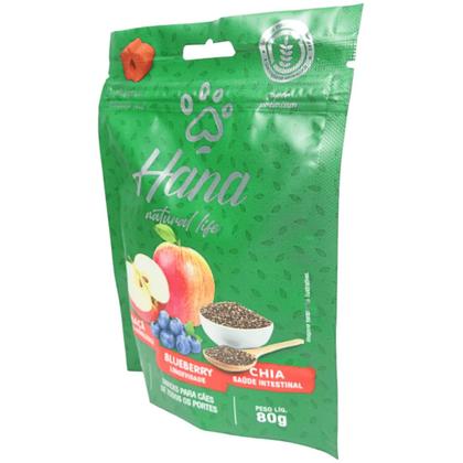 Imagem de Hana Natural Life Maçã Blueberry Chia 80g Snacks Para Cães Adultos Kit C/ 10 un