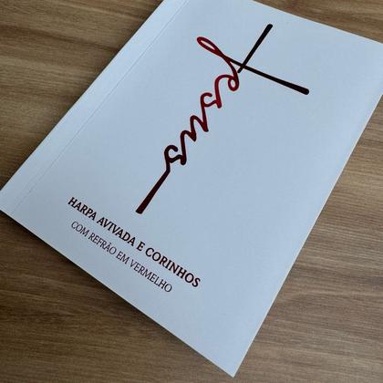 Imagem de Harpa e corinhos laminada Jesus branca  Letras gigante com refrão em vermelho média 16x12 cm