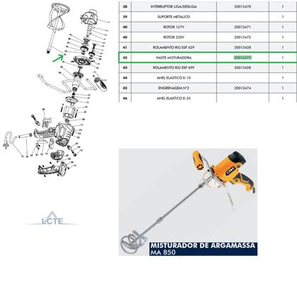 Imagem de Haste Completa C/ Pá Para Misturador De Argamassa MA 850 CSM