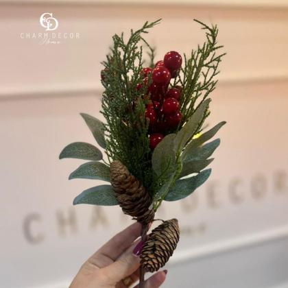 Imagem de Haste de Natal Berry Com Pinha Verde 40cm