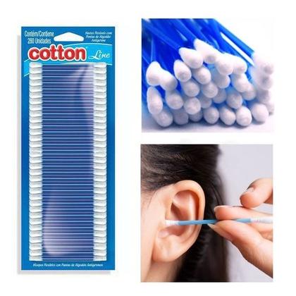 Imagem de Hastes Flexíveis Cotton Line 280 Unidades Cotonete Pacote Econômico Com Pontas Algodão Natural Antigerme
