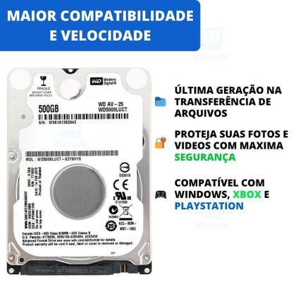Imagem de HD 500GB Slim 2.5 Notebook, PS3, PS4. ENVIO EM 24H, Disco Rígido Interno SATA 3 com Garantia