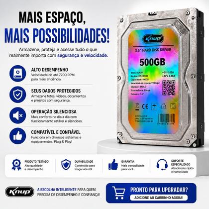Imagem de HD Disco Rígido Interno 3.5 Polegadas SATA 3 500GB 6Gbps Knup