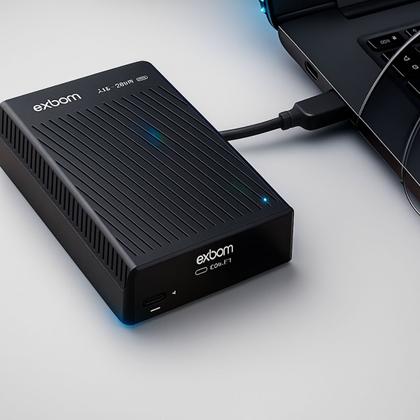 Imagem de HD Externo Portátil 3TB 3.5" USB 3.1 e USB-C Exbom Alta Velocidade e Grande Armazenamento